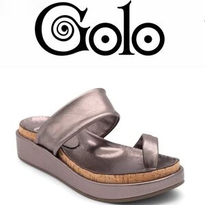 GOLO Roxy Platform Leather & Cork Comfort Sandal in Pewter Nubuck - Size 6